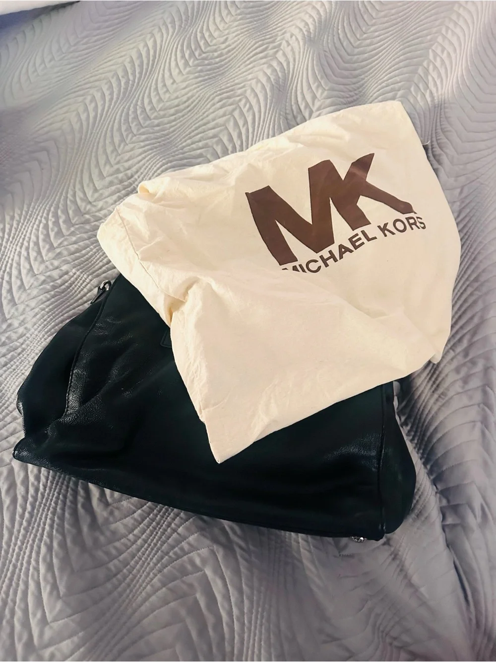 Michael Kors Black Leather Satchel with Silver Chain Detail